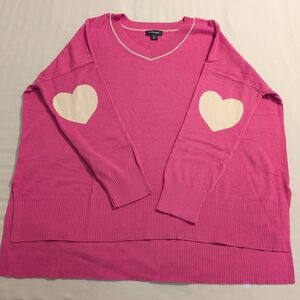 Studio Pink V-Neck Sweater with Heart Accents